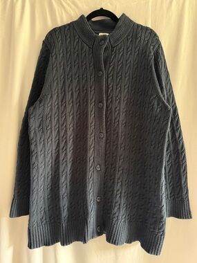 L.L. Bean Women's Cable-Knit Button Cardigan - Navy Blue